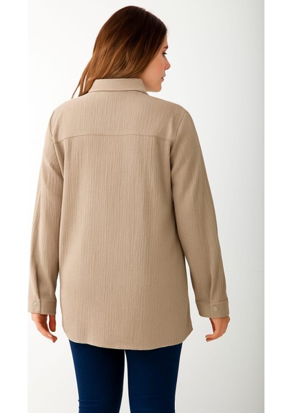 Kadın Büyük Beden Vizon, Bürümcük Kumaş Gömlek 65N39133 fiyatları