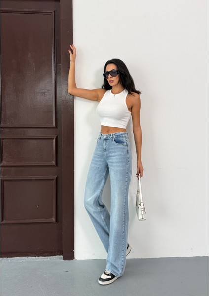 N91 Wide Leg Jean Yüksek Bel Buz Mavi Pantolon modelleri
