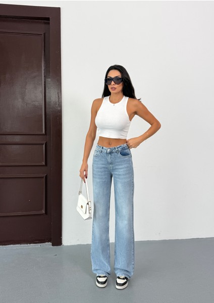 N91 Wide Leg Jean Yüksek Bel Buz Mavi Pantolon indirimleri