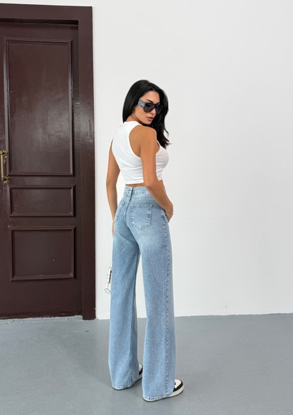 N91 Wide Leg Jean Yüksek Bel Buz Mavi Pantolon