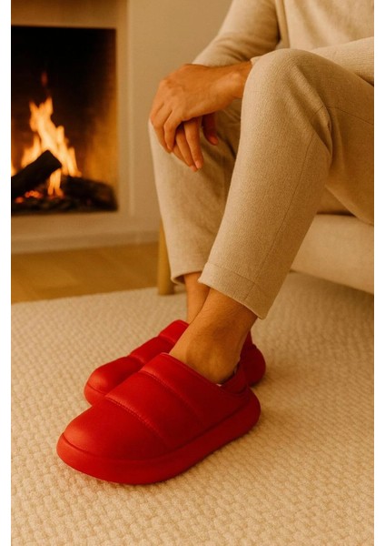 Peluş Içi Yünlü Kışlık Panduf Kırmızı Erkek Ev Terliği