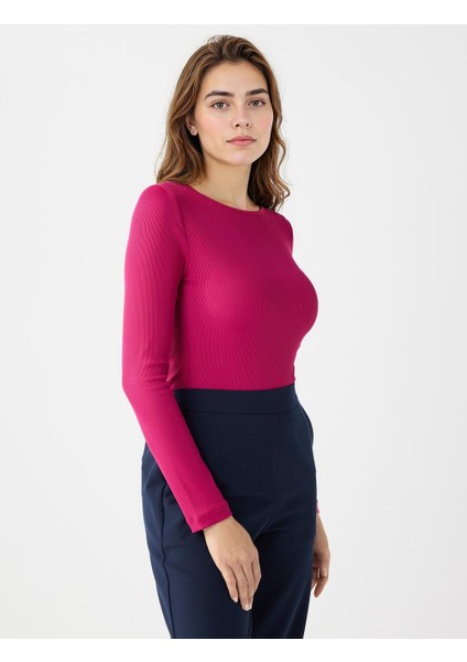 Fuşya Dar Kesim Kayık Yaka Örme Bluz fırsatları