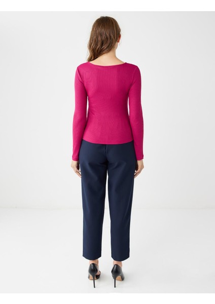 Fuşya Dar Kesim Kayık Yaka Örme Bluz indirimleri