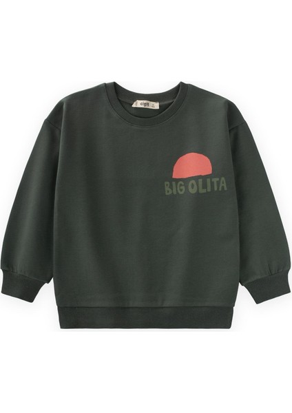 Bıg Olıta Baskılı Sweatshirt 2-10 Yaş Haki Yeşil