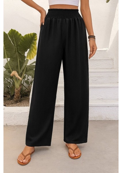 Kadın Yüksek Bel Lastikli Ithal Krep Pantolon modelleri