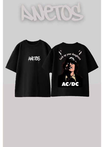 Ad Dc 5 Tasarım Sırt Baskılı Pamuk Siyah Oversize T-Shirt