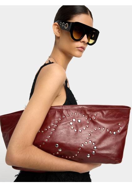 Zımba Detaylı Deri Zarf Parti Çantası