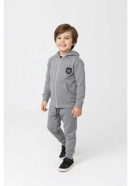 Erkek Çocuk Fermuar Kapamalı Kapüşonlu Mevsimlik Eşofman Takımı M00765
