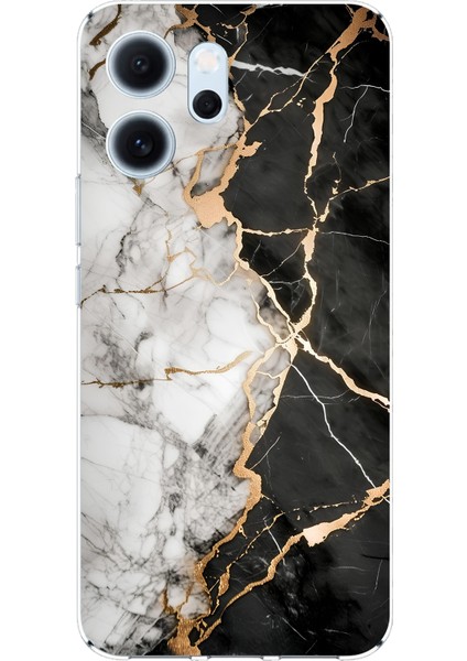 Oppo Reno 14F Uyumlu Siyah Beyaz Mermer Baskılı Silikon Kılıf