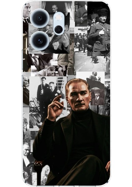 Oppo Reno 14F Uyumlu Mustafa Kemal Atatürk Kolajları Baskılı Silikon Kılıf