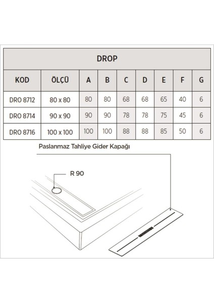Drop Kare Dus Teknesi H=12,5 Cm, Monoblok modelleri