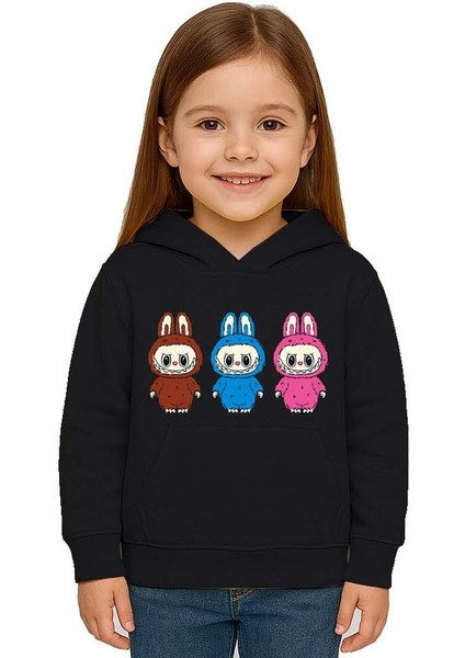 Unisex Baskılı Çocuk Swaetshirt Labubu Baskılı Kapüşonlu 3 Iplik Şardonlu modelleri