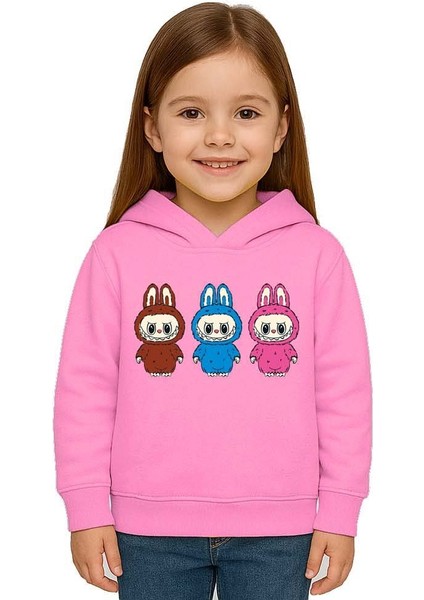 Unisex Baskılı Çocuk Swaetshirt Labubu Baskılı Kapüşonlu 3 Iplik Şardonlu modelleri
