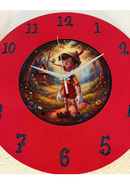 Kişiye Özel Isimli Pinokyo Masalı Çocuk Odası Duvar Saati | Epoksi Resimli & Rakamlı | 35 cm modelleri