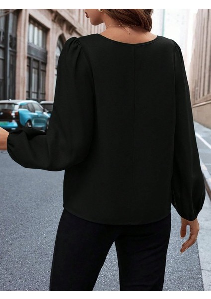 Kadın Uzun Kollu Damla Detaylı Ithal Krep Bluz indirimleri