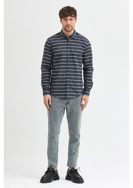 Kaşmir Karışımlı Dikey Çizgili Regular Fit Uzun Kollu Erkek Gömlek