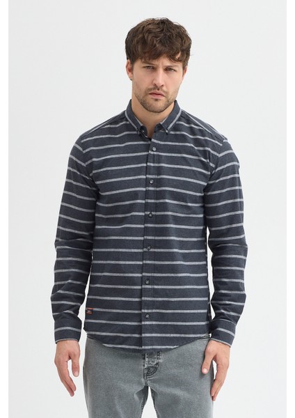 Kaşmir Karışımlı Dikey Çizgili Regular Fit Uzun Kollu Erkek Gömlek fiyatları