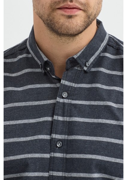 Kaşmir Karışımlı Dikey Çizgili Regular Fit Uzun Kollu Erkek Gömlek fırsatları