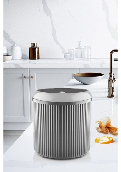 5 Litre Gri Click Kapaklı Modern Çizgili Çöp Kovası DC-6801 fiyatları