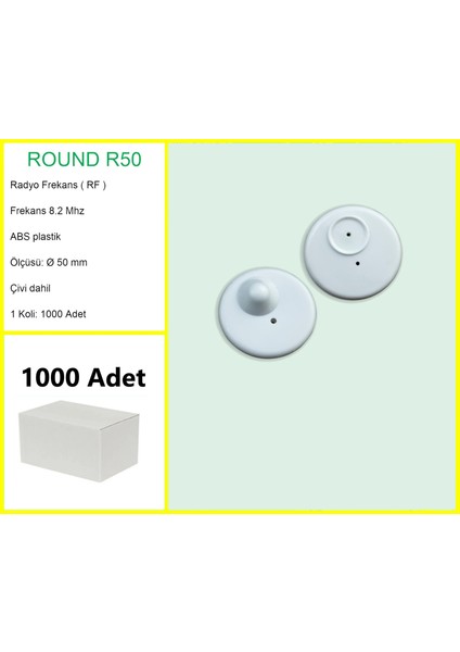 Round R50 Plastik Alarm Etiketi Rf Radyo Frekans 1000 Adet