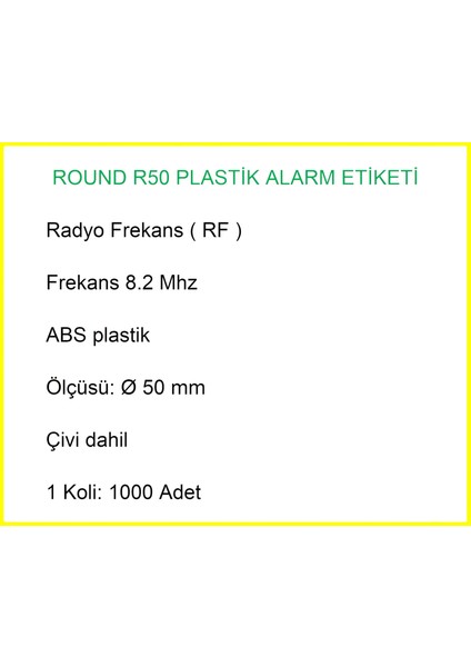 Round R50 Plastik Alarm Etiketi Rf Radyo Frekans 1000 Adet modelleri
