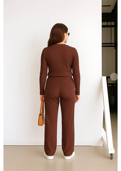 Kadın Fitilli Uzun Kollu Esnek Palazzo Paça Alt Üst Takım fiyatları