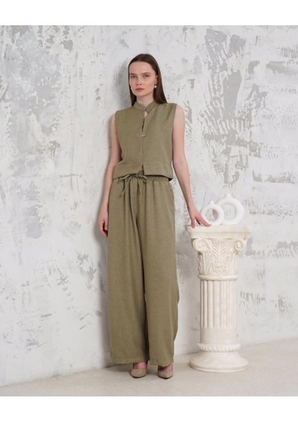 Broşlu Yelek Pantolon Takım Haki S255821