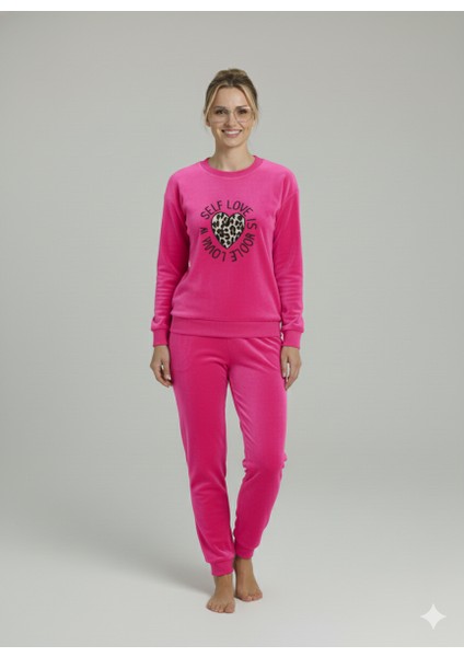 Kışlık Polar Kumaş Uzun Kol Kadın Pijama Takımı