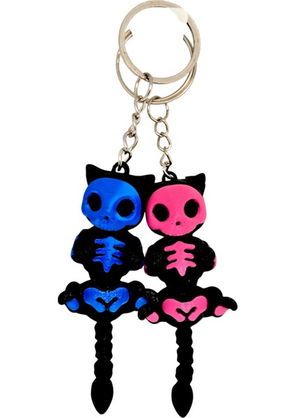 Iskelet Kedi Anahtarlık Seti – Mavi & Pembe