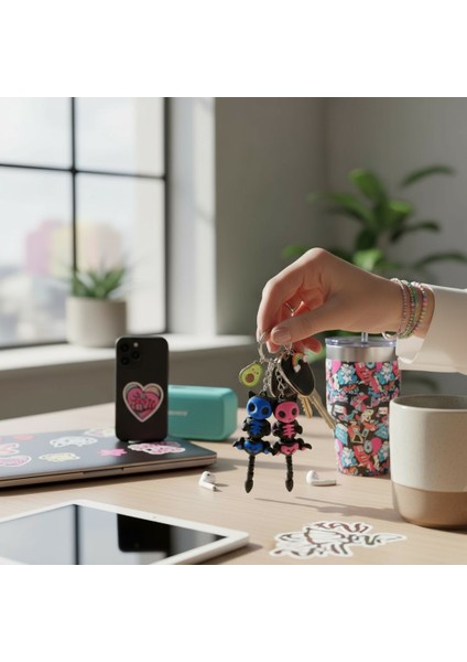 Iskelet Kedi Anahtarlık Seti – Mavi & Pembe fiyatları