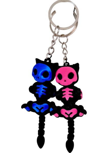 Iskelet Kedi Anahtarlık Seti – Mavi & Pembe