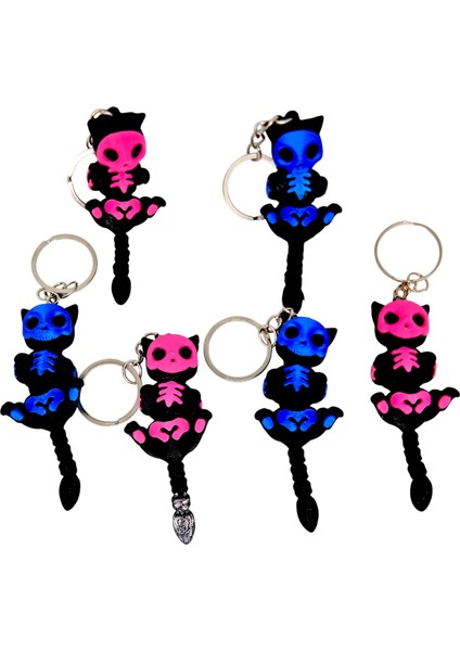 Iskelet Kedi Anahtarlık Seti – Mavi & Pembe