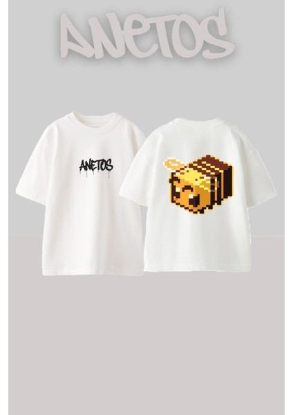 Arı Tasarım Sırt Baskılı Pamuk Beyaz Oversize T-Shirt