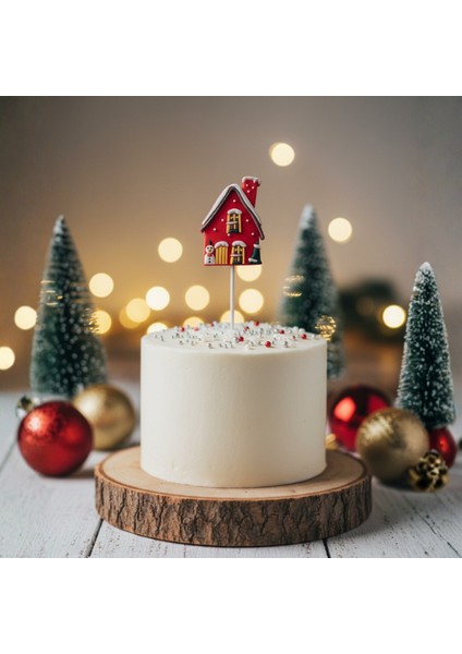 5 Adet Yılbaşı Kış Evi Pasta Süsü Seti - Noel Temalı Zencefilli Ev Cupcake Topper Figürü modelleri