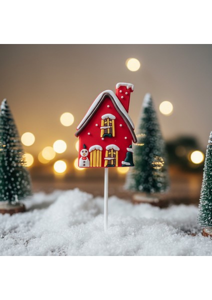 5 Adet Yılbaşı Kış Evi Pasta Süsü Seti - Noel Temalı Zencefilli Ev Cupcake Topper Figürü fırsatları