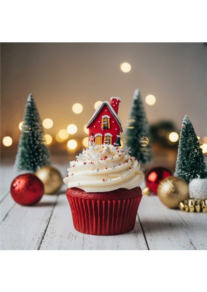 5 Adet Yılbaşı Kış Evi Pasta Süsü Seti - Noel Temalı Zencefilli Ev Cupcake Topper Figürü indirimleri