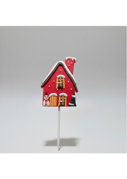 5 Adet Yılbaşı Kış Evi Pasta Süsü Seti - Noel Temalı Zencefilli Ev Cupcake Topper Figürü