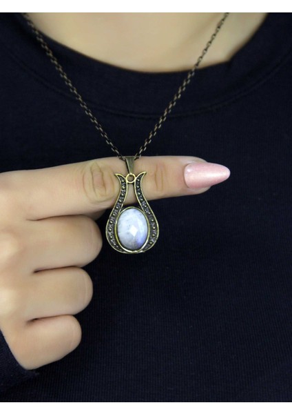 Doğal Taş Aytaşı Doğal Taşlı Lale Modelli Antik Kadın Kolye EUK44AY