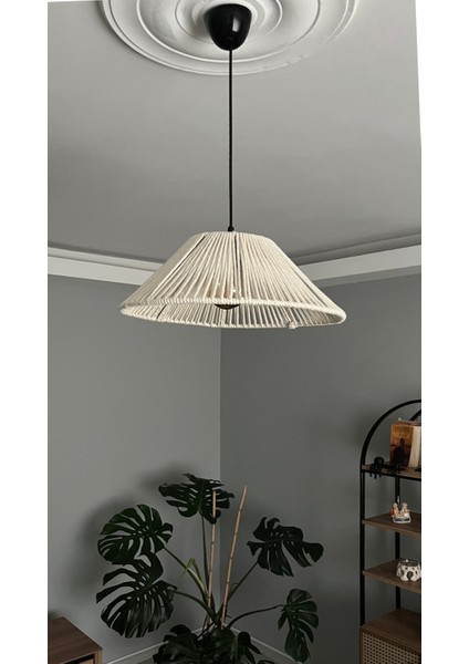 El Yapımı Ekru Makrome Avize - Bohem Salon,yatak Odası, Çocuk Odası Avize (40 Cm)