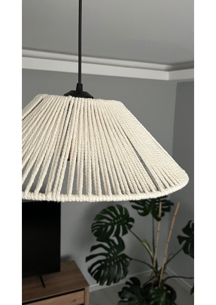 El Yapımı Ekru Makrome Avize - Bohem Salon,yatak Odası, Çocuk Odası Avize (40 Cm) fiyatları