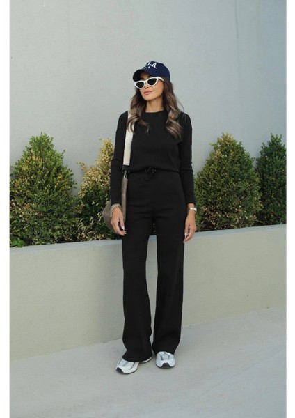 Kadın Fitilli Uzun Kollu Palazzo Paça Esnek Alt Üst Takım