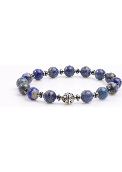 Lapis Lazuli, Hematit, Gümüş Doğal Taş Bileklik, Unisex Bileklik, Tasarım Bileklik Ayarlanabilir