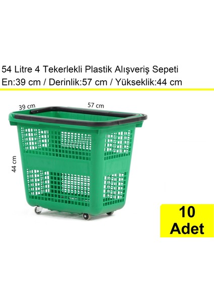 Tekerlekli Plastik Market Alışveriş El Sepeti 54 Litre Yeşil 10 Adet fiyatları