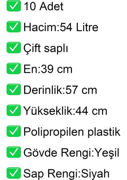 Tekerlekli Plastik Market Alışveriş El Sepeti 54 Litre Yeşil 10 Adet modelleri