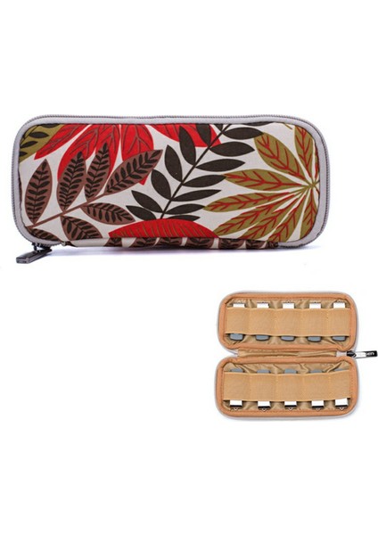 20 x 9 cm USB Flash Bellek Saklama Çantası 10 Izgaralı U-Disk Fermuarlı Çanta - Renkli Yapraklar / Beyaz Taban (Yurt Dışından)