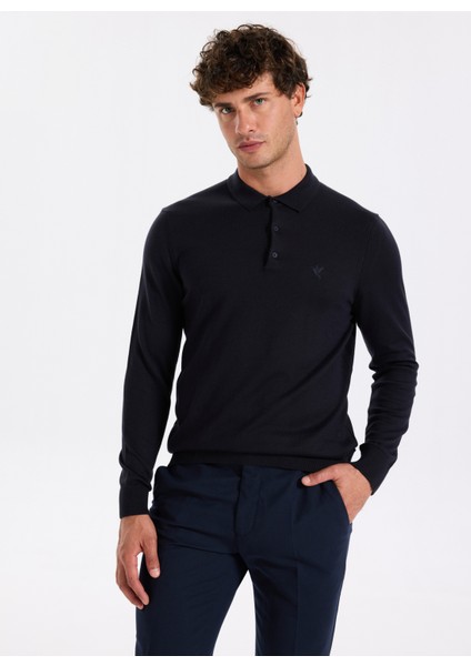 Polo Yaka Basic Düz Lacivert Erkek Kazak F5WM-KZK 2553