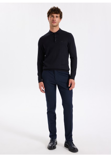 Polo Yaka Basic Düz Lacivert Erkek Kazak F5WM-KZK 2553 fiyatları