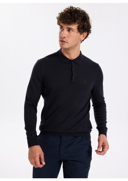 Polo Yaka Basic Düz Lacivert Erkek Kazak F5WM-KZK 2553 modelleri