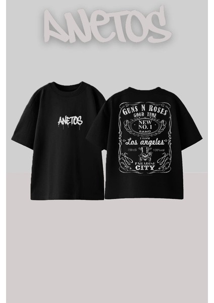 Guns N' Roses 3 Tasarım Sırt Baskılı Pamuk Siyah Oversize T-Shirt