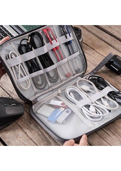 Gena Taşınabilir Seyahat Dijital Aksesuar Saklama Çantası Veri Kablosu U-Disk Fermuarlı Taşıma Çantası - Gri (Yurt Dışından) fırsatları